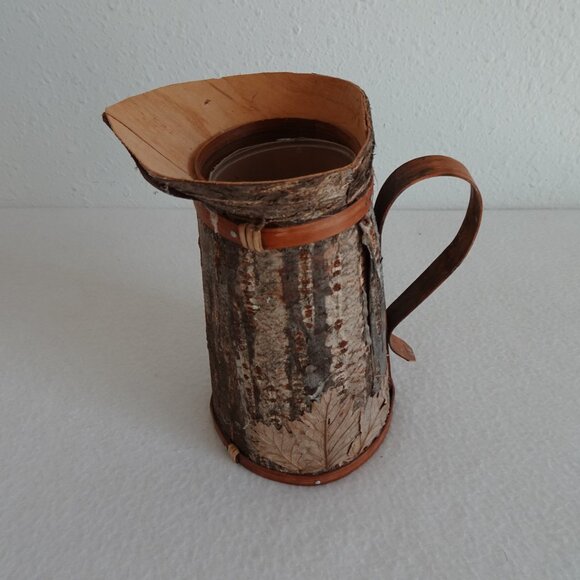 Handmade Wood Tree Bark Pitcher Vase 7.5” Vintage Rustic Natural Earthy Textured - Picture 3 of 14
